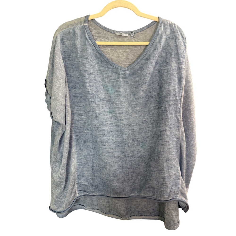 Kaktus‎ Linen Blouse 2X Blue Mixed Media Summer Simple Everyday Oversize ITALY